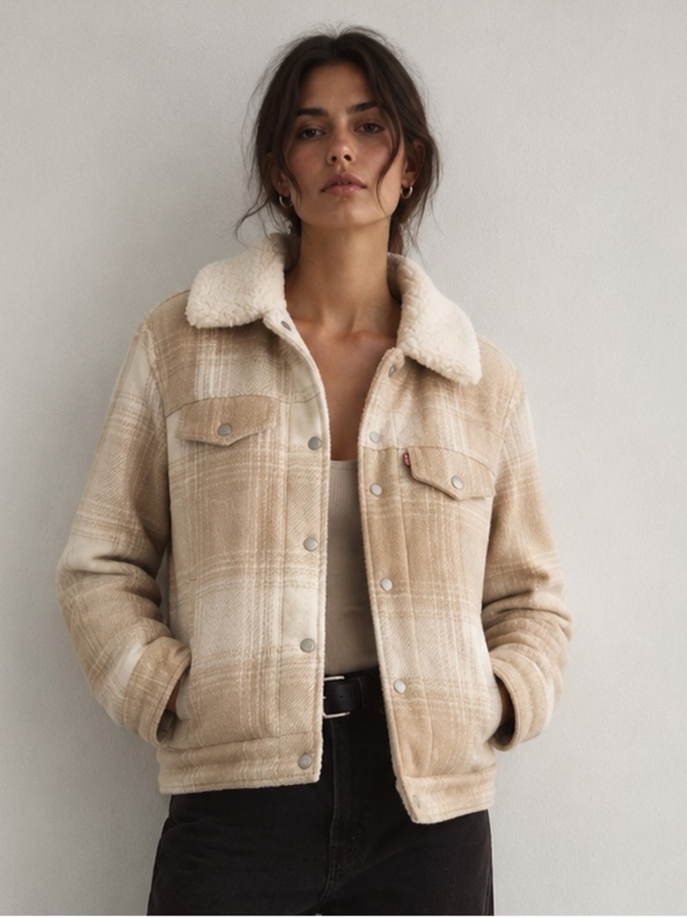 Levi’s | M | Beige Plaid Sherpa Collar Jacket